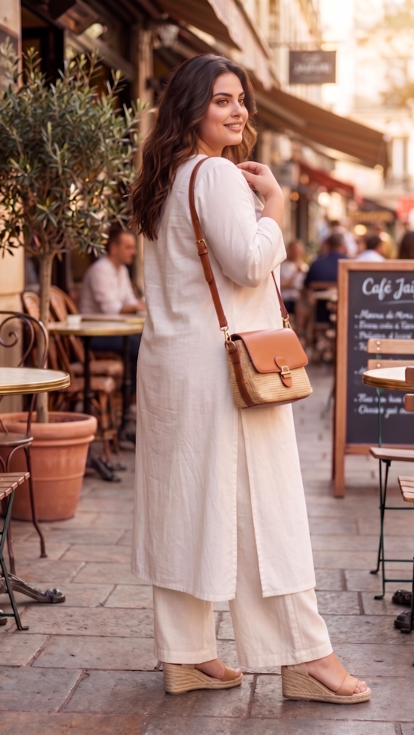 Plus Size White Linen Kurta– Relaxed Fit Straight Kurta for Women