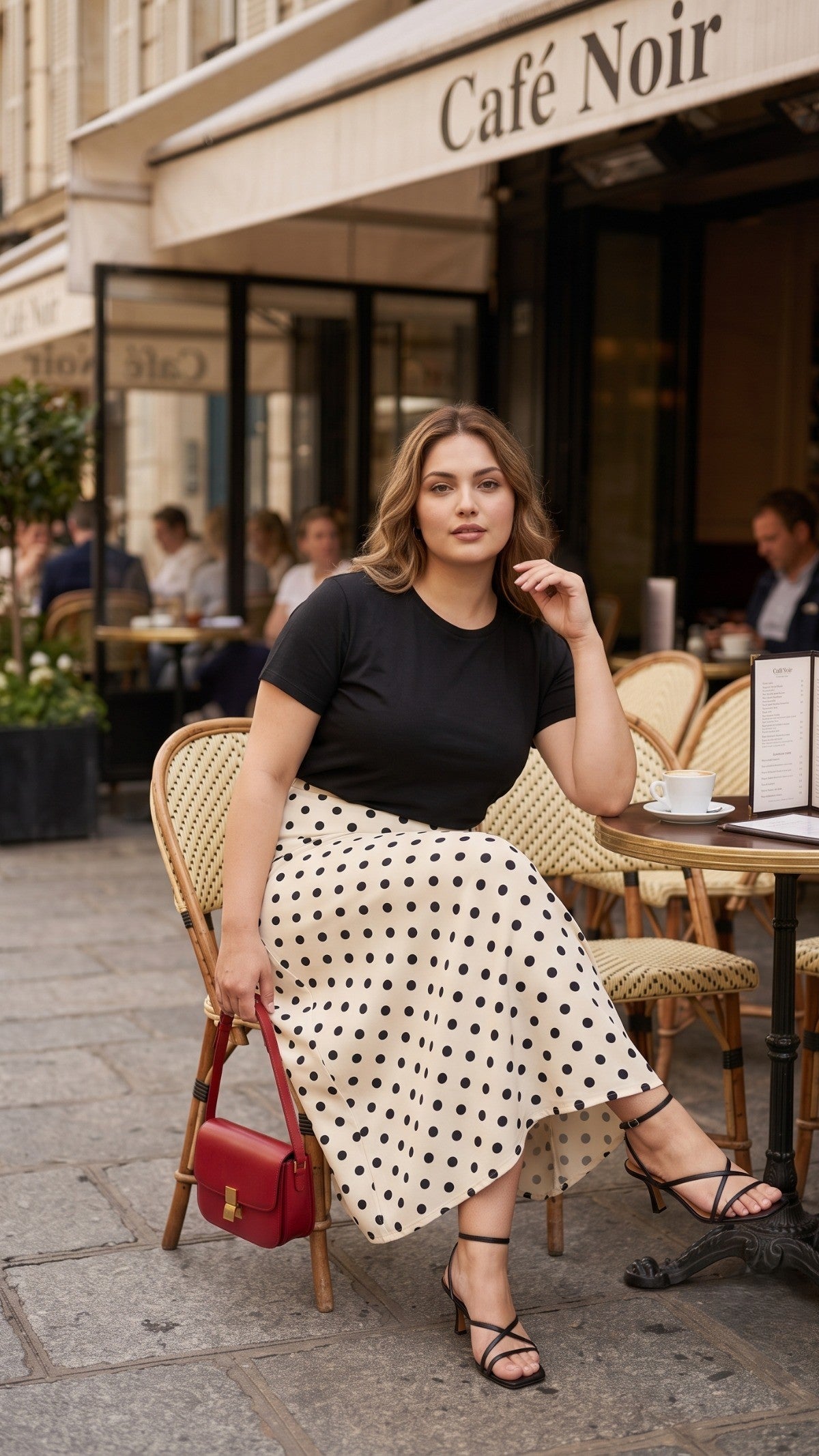 Plus Size Polka Dot Rayon Skirt for Women | White & Black A-Line Midi Skirt