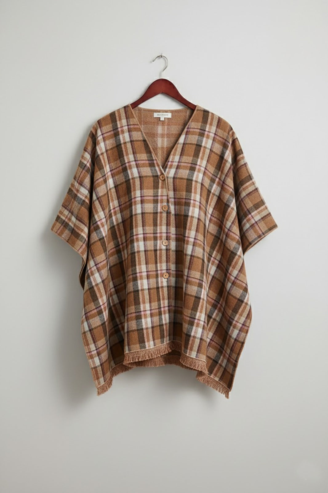 Plus Size Cozy Checked Winter Poncho Shirt for Women