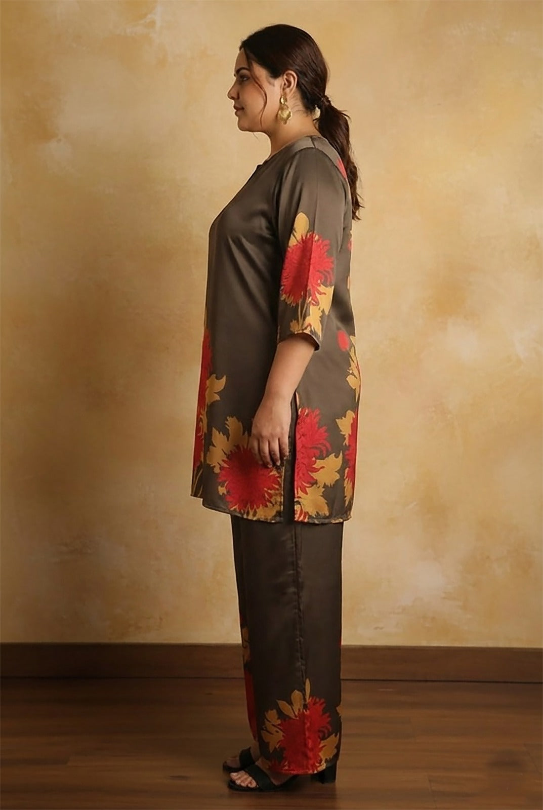 Olive Brown Floral Printed Co-Ord Set for Women