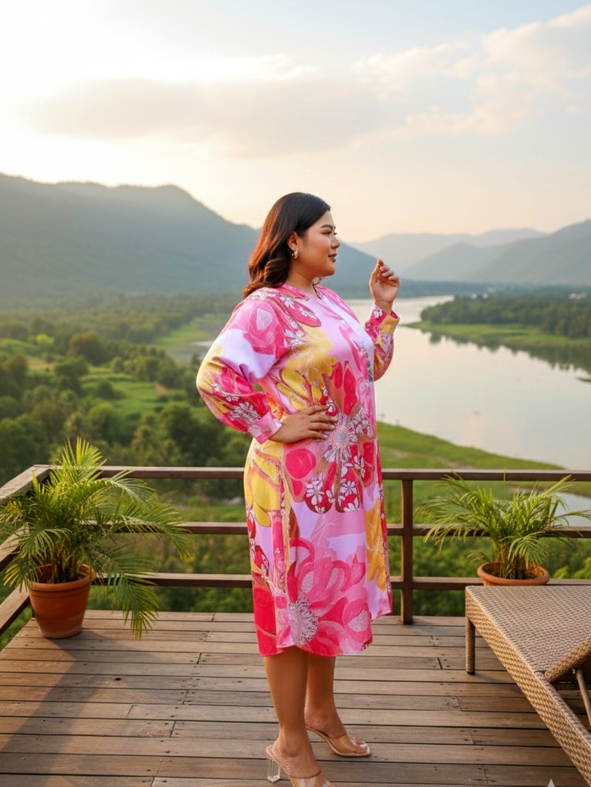 Pink Floral Print Shirt Dress