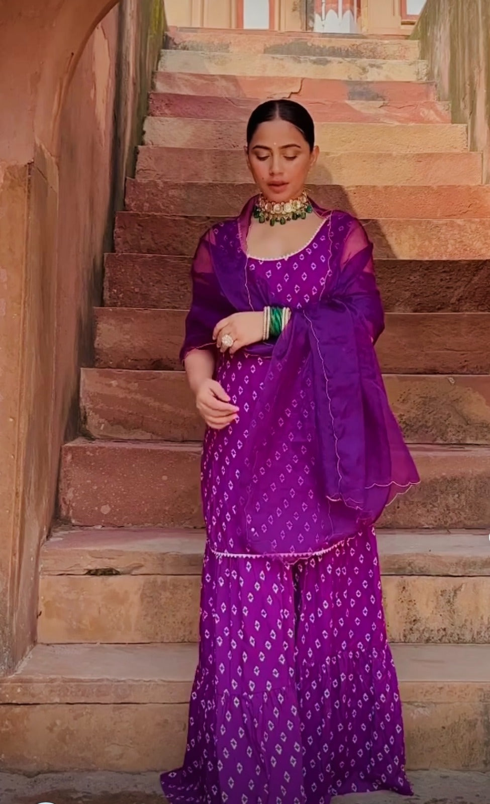 Purple Bandhani Sharara Set - (Set of 3)