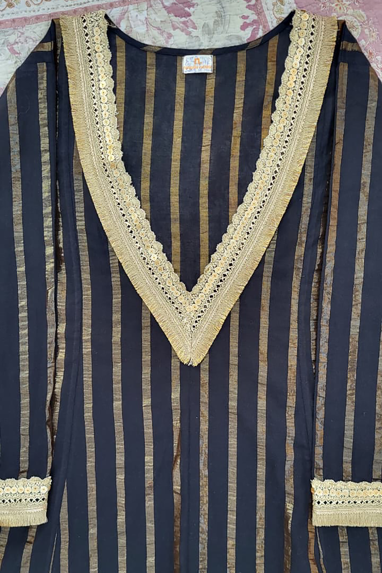 Plus Size Black Golden Ethnic Partywear Kurta & Pants Set for Women