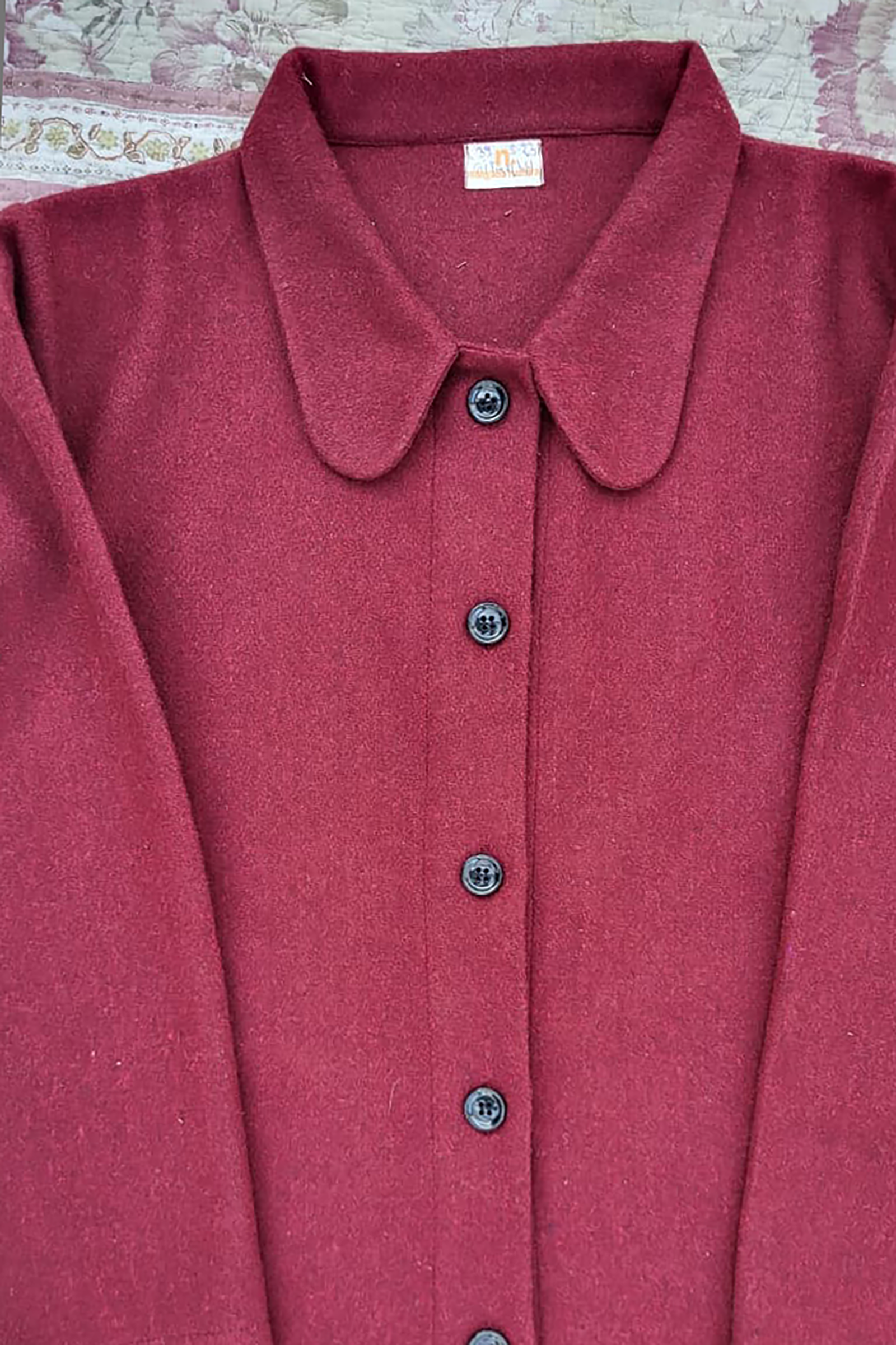 Plus Size Classic Burgundy Button-Down Woolen Overcoat for Women