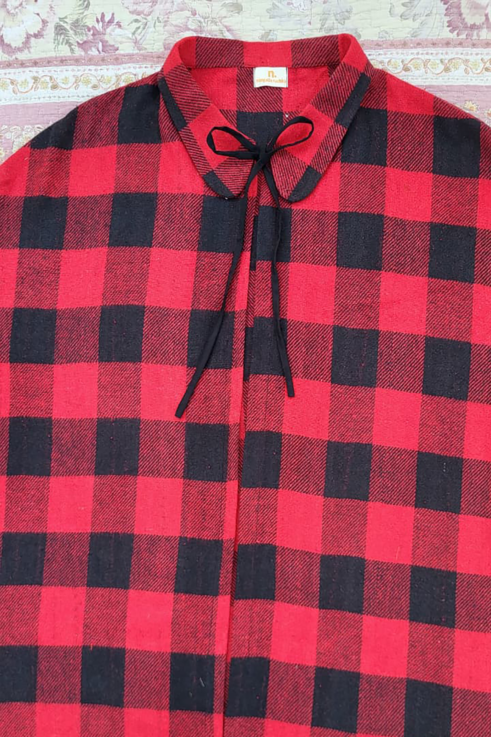 Plus Size Red Black Plaid Woolen Cape/Poncho for Women