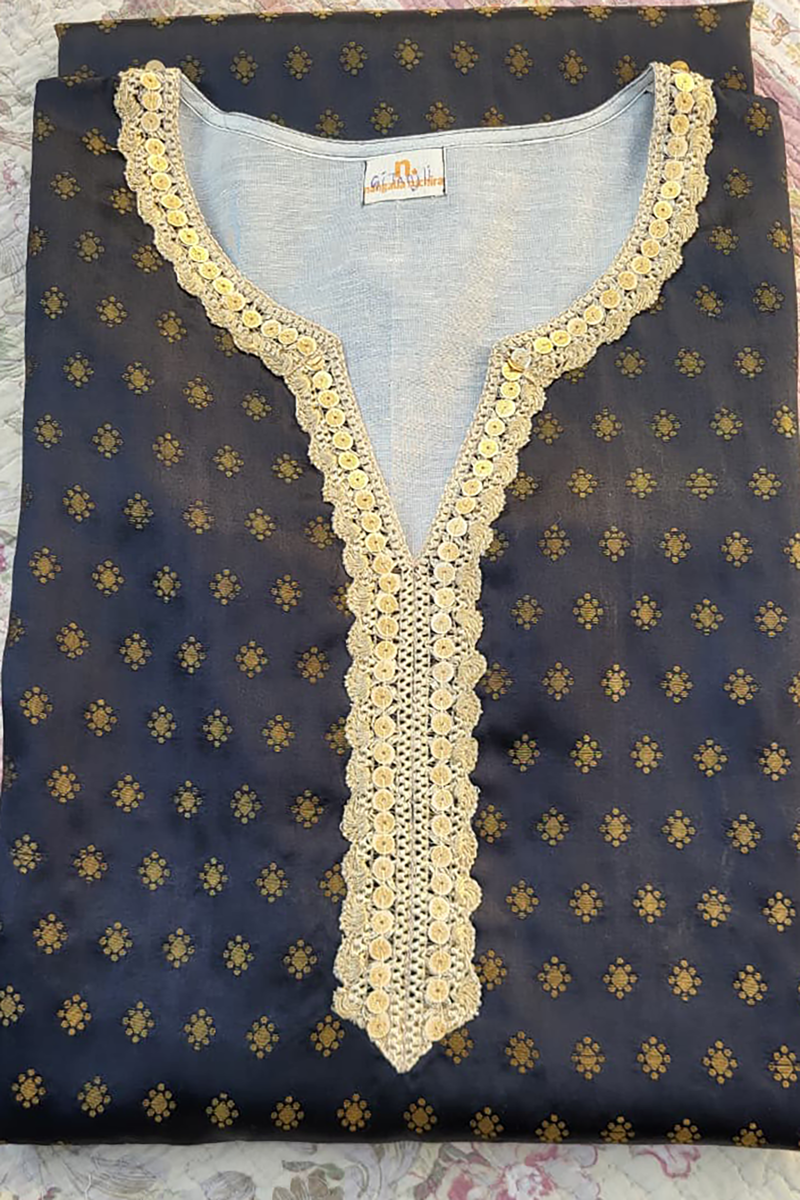 Plus Size Black & Gold Festive Benarasi Kurta Set with Chanderi Dupatta(Set of 3)