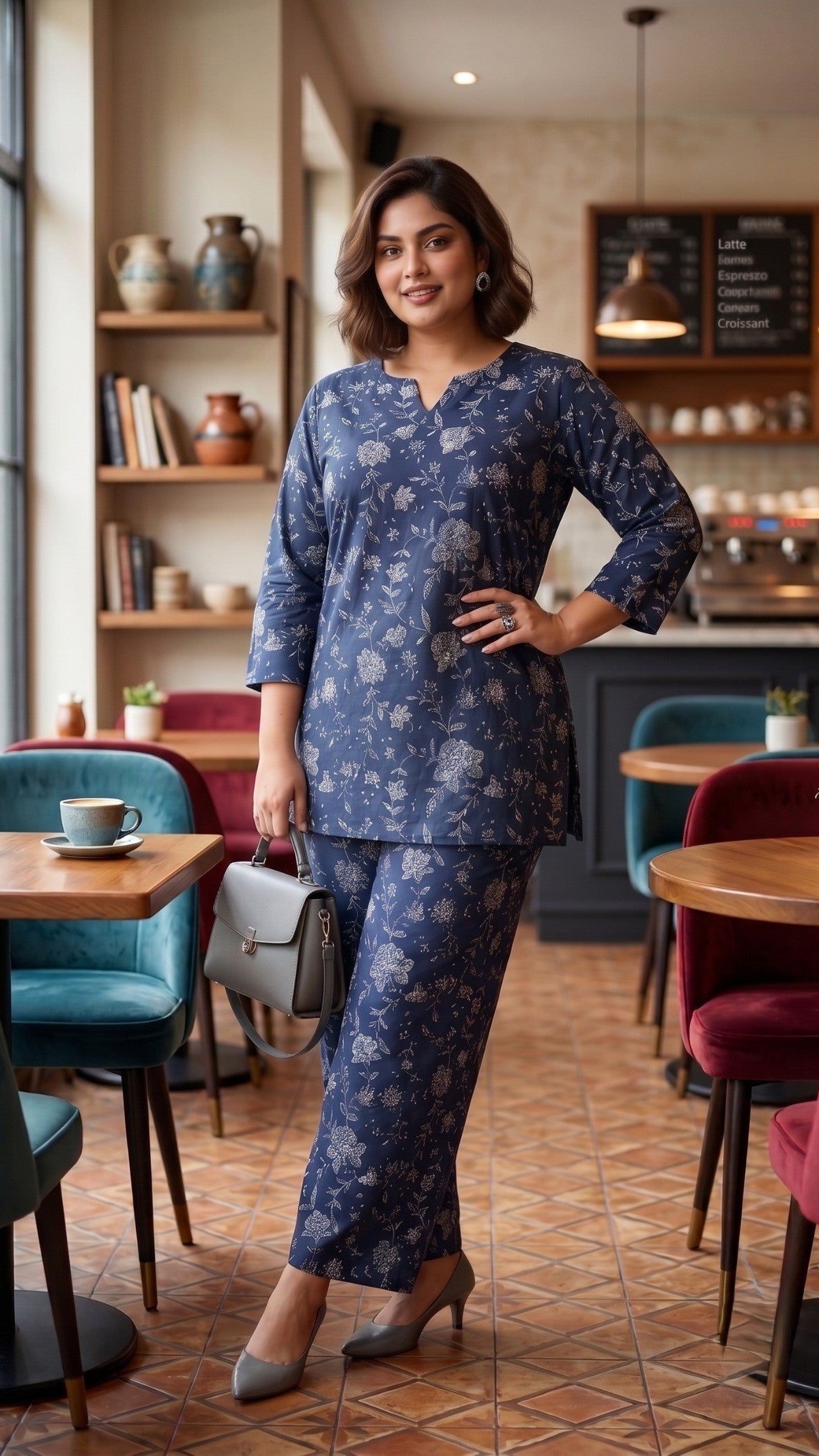 Navy Blue Floral Lounge Co-Ord Set
