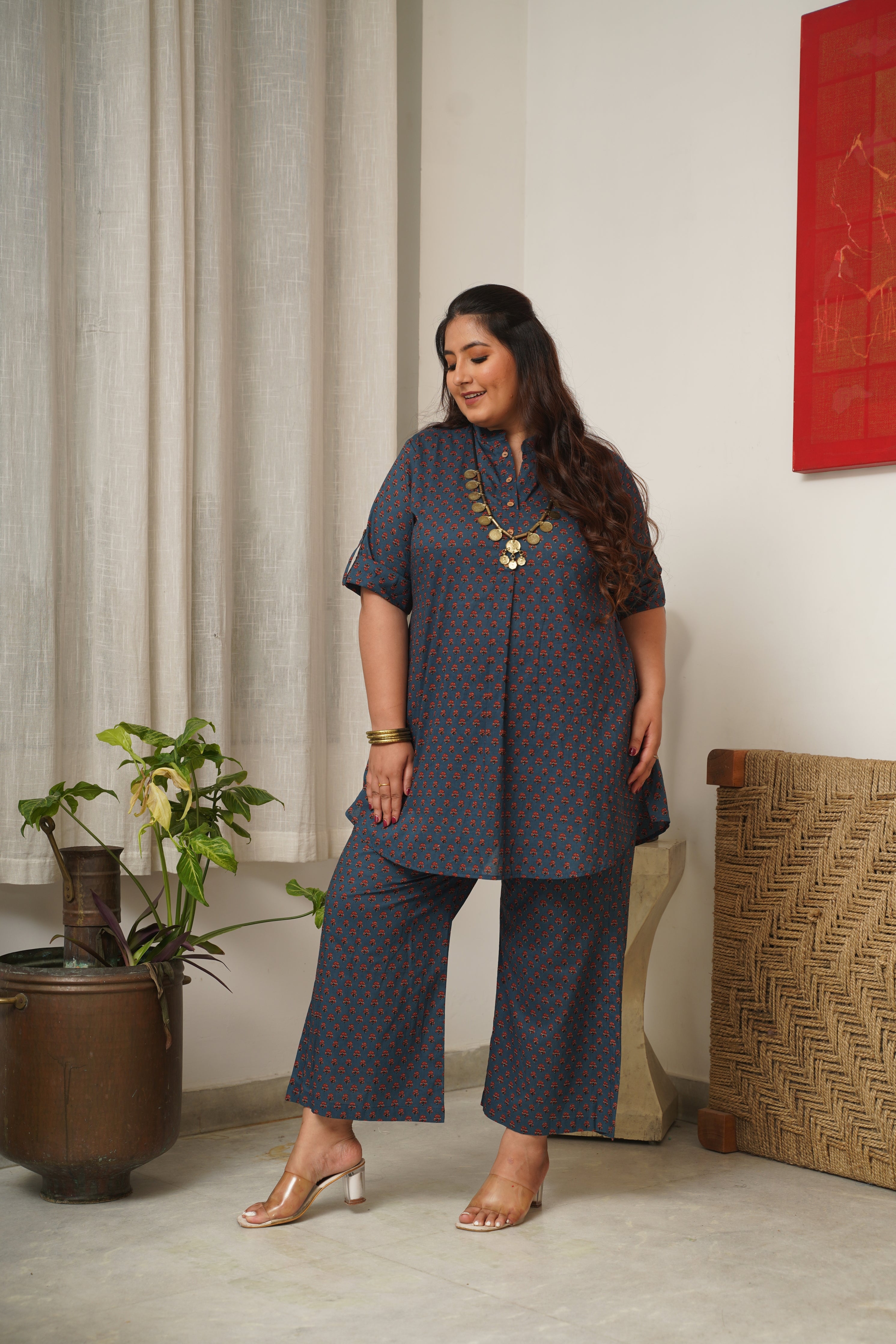 Booti Print Classic Blue Collared Co-Ord Set