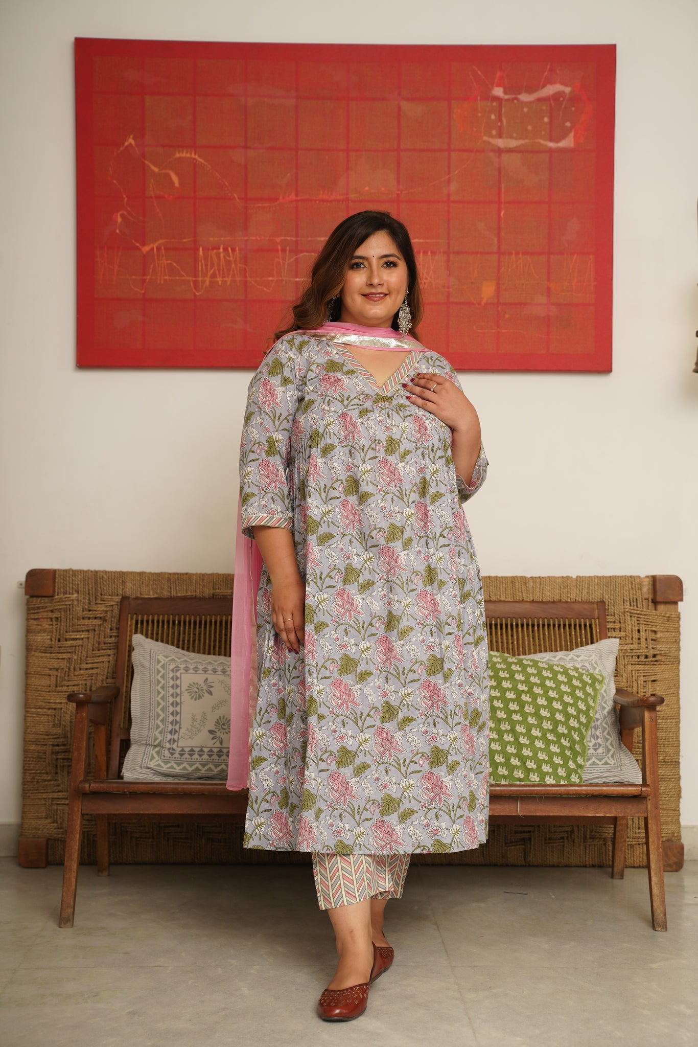 TROPICAL PRINT ALIA KURTA SUIT SET - ( Set of 3 )