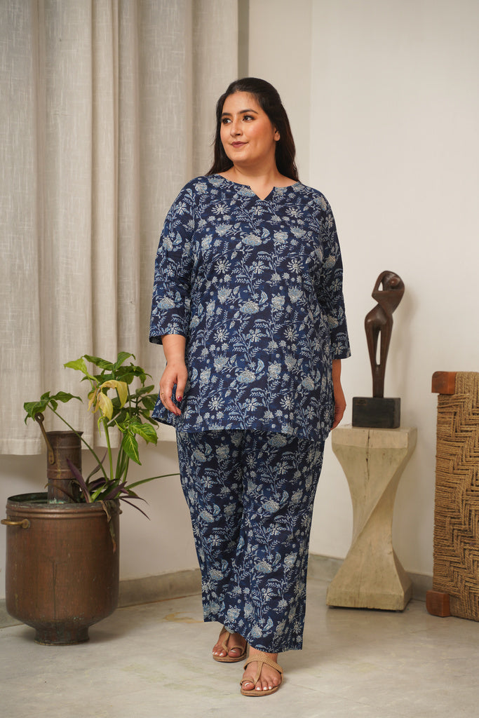 Navy Blue Floral Lounge Co-Ord Set