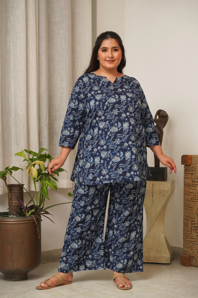 Navy Blue Floral Lounge Co-Ord Set