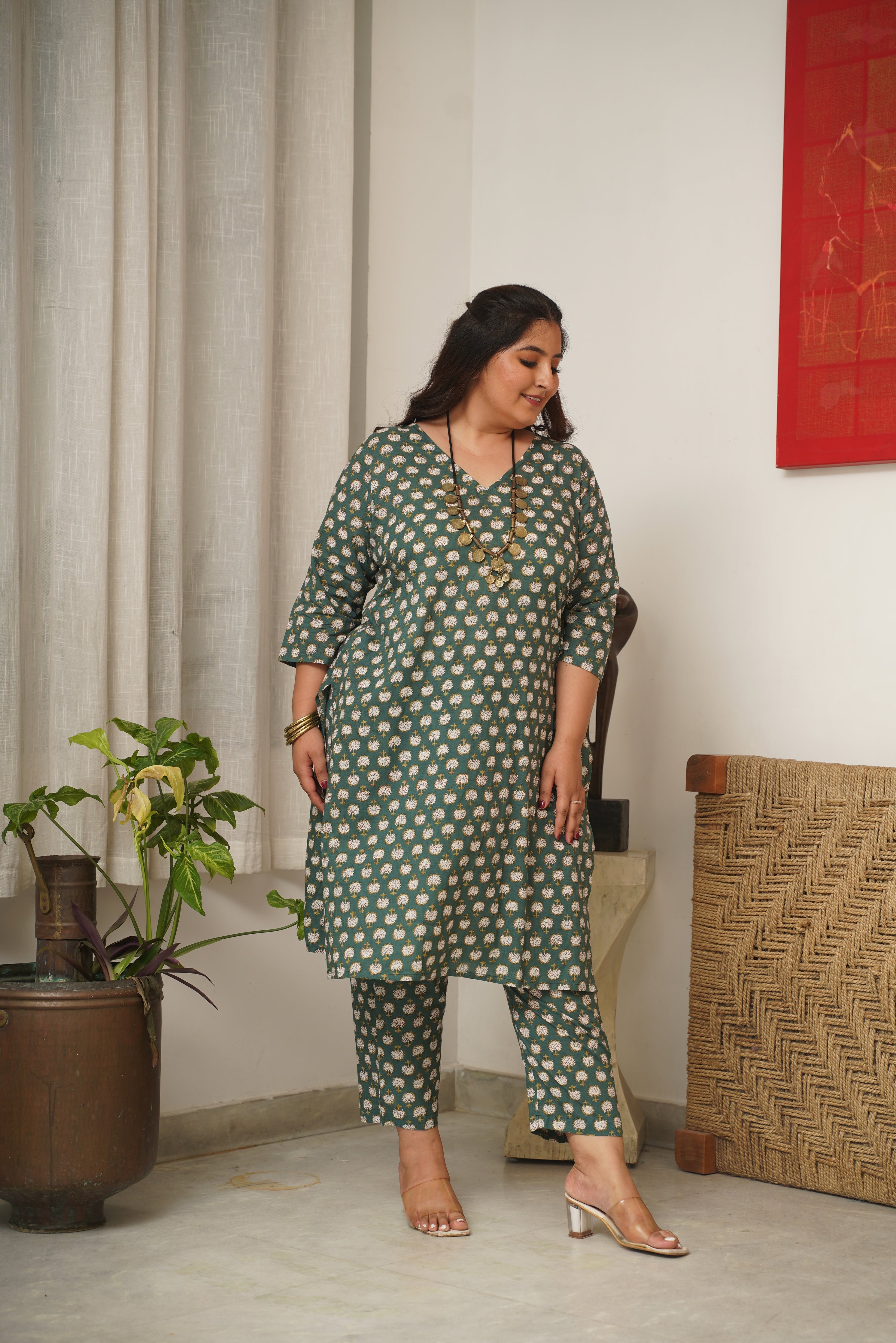 Cotton Green Booti Print V Neck Co-Ord Set