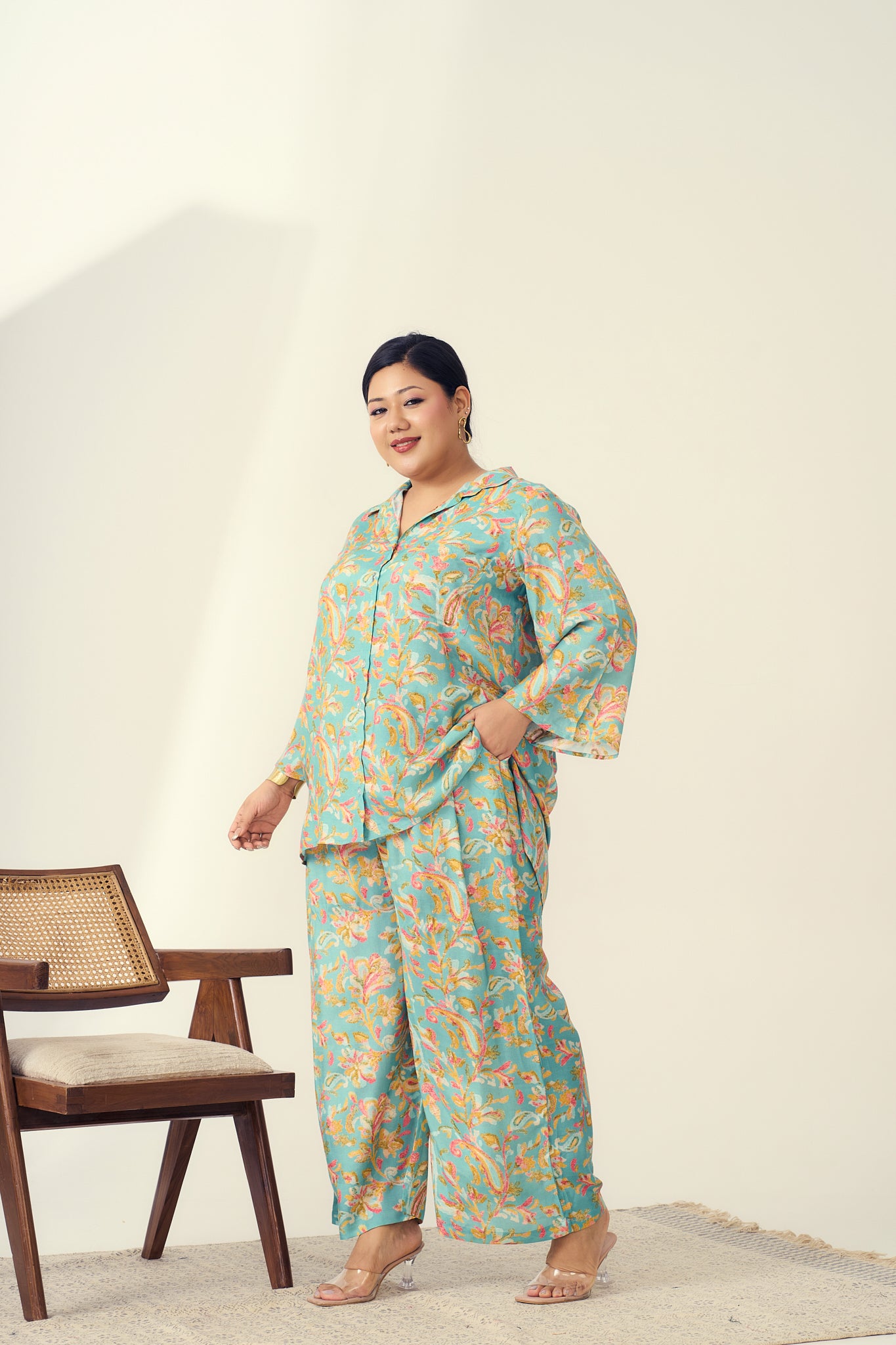 Sea Green Floral Muslin Co-ord Set