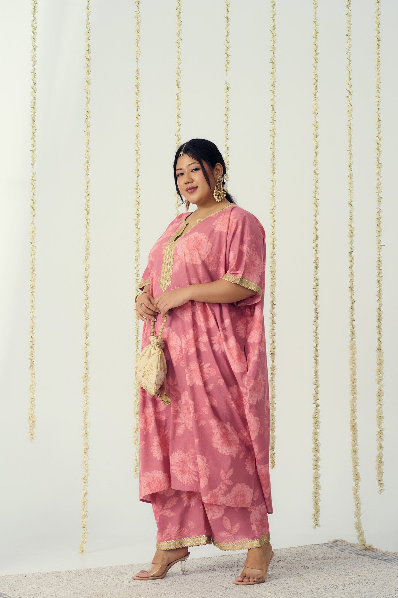 Blush Pink Cotton Kaftan Coord Set