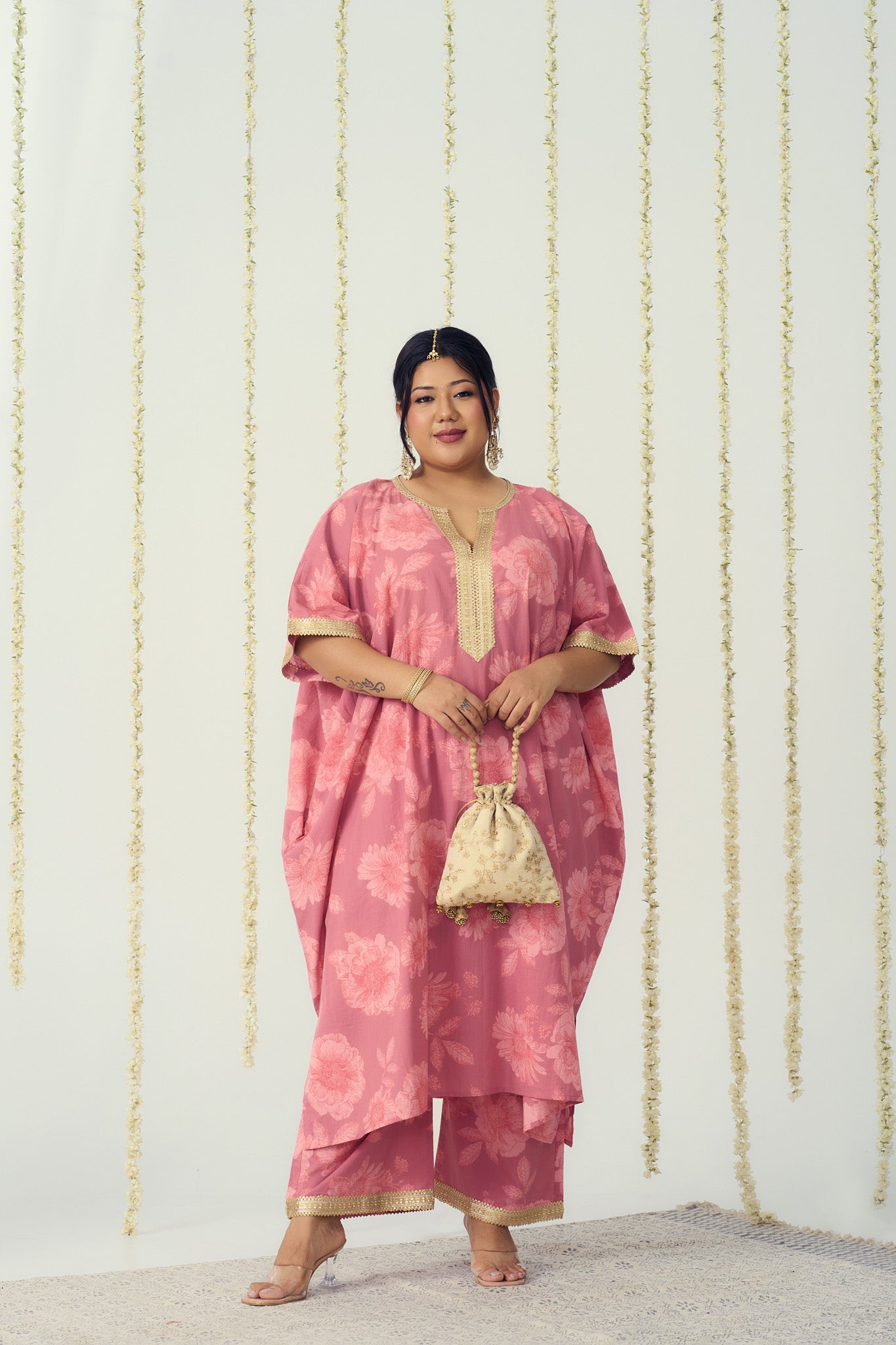 Blush Pink Cotton Kaftan Coord Set