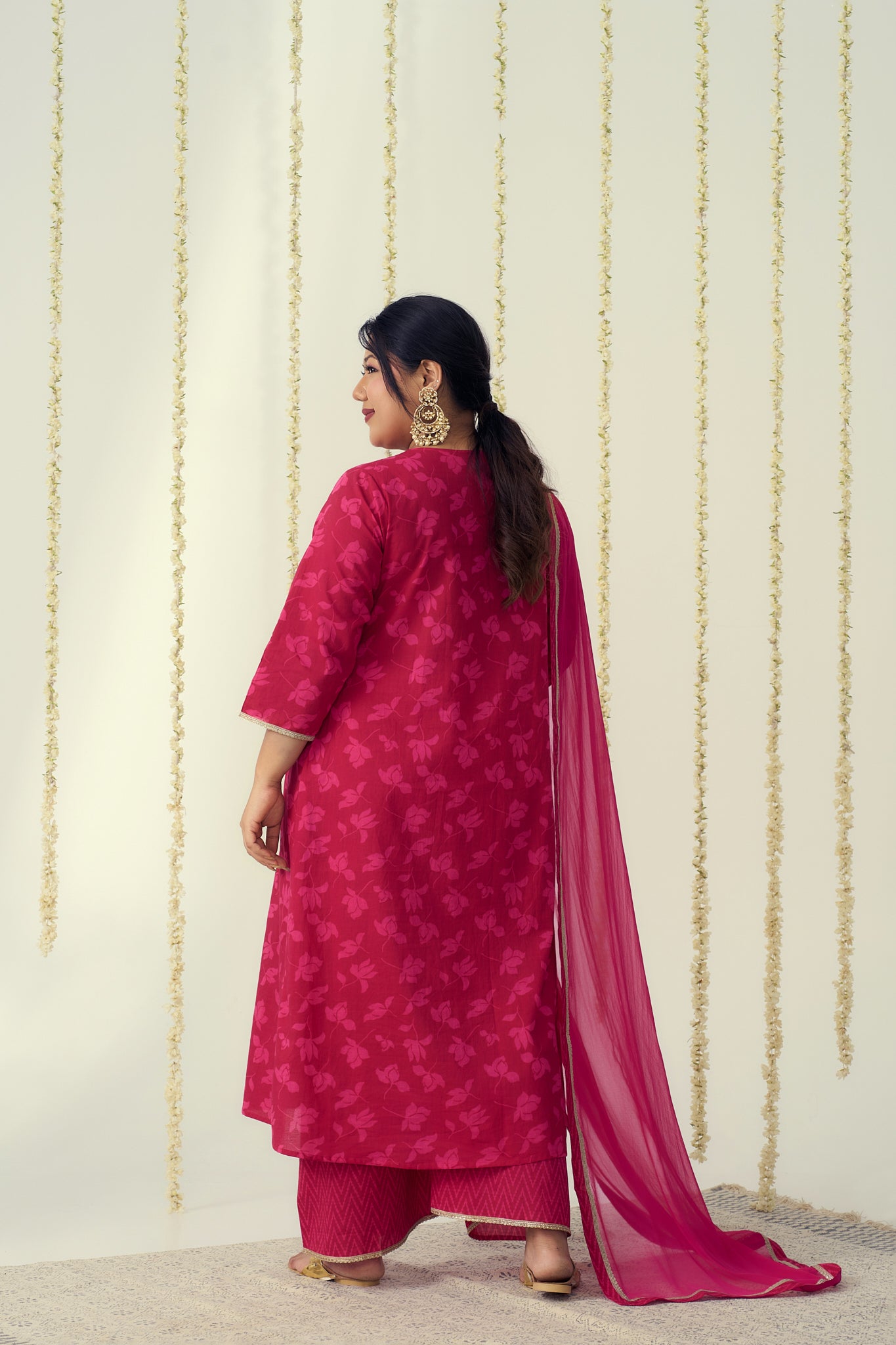 Fuchsia Pink Plazzo Suit Set (3 Pc)