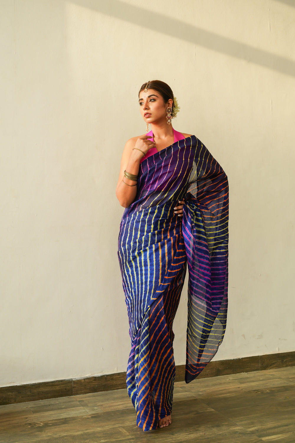 Prussian Blue Multi Leheriya Saree