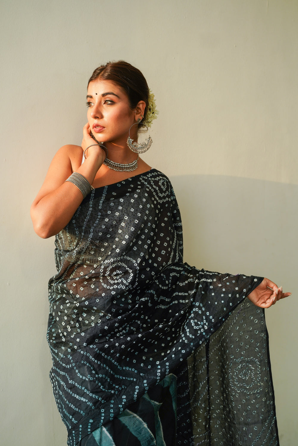 Slate Grey Bandhani Saree