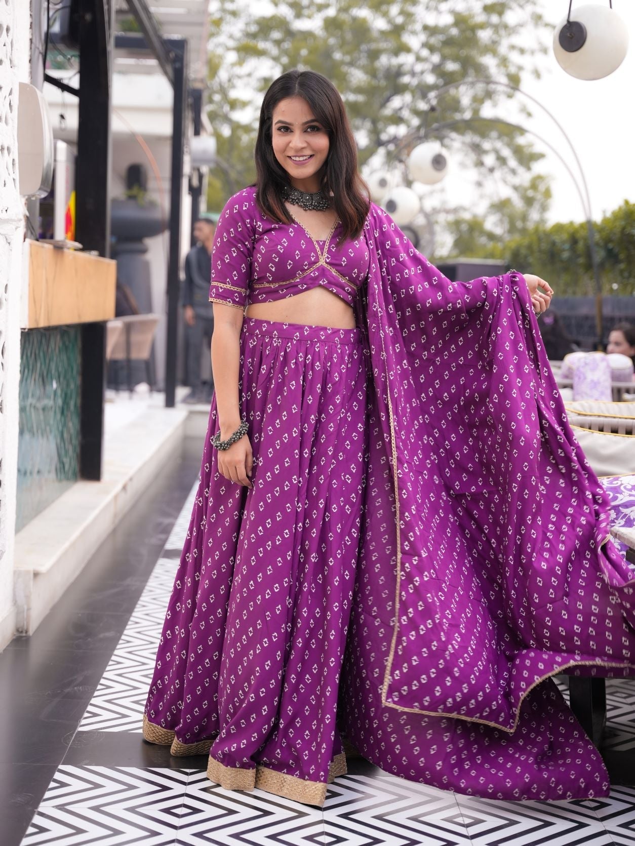 Purple Bandhani Lehenga Set - (Set of 3)