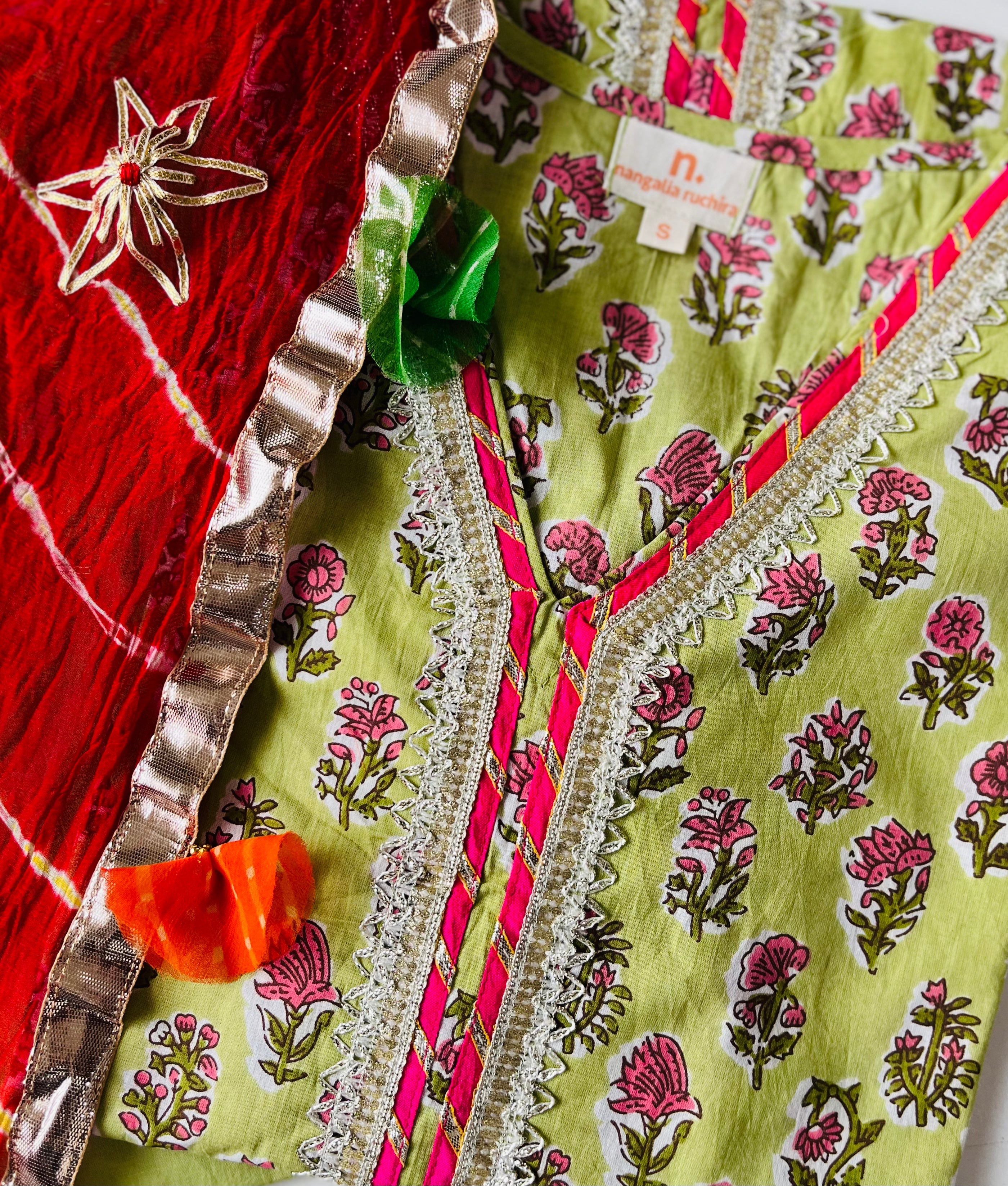 Lime Green Kyaari Suit Set - ( Set of 3)