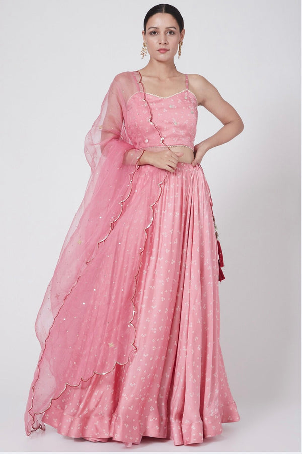 Blush Pink Printed & Embroidered Skirt Set