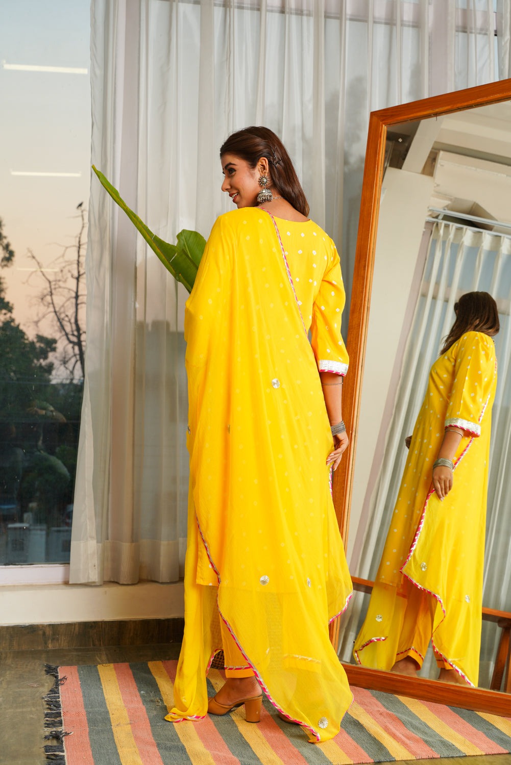 Navrai Yellow Bandhani Suit Set (Set of 3)