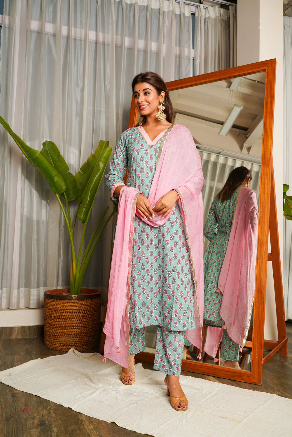 Blue Cotton Kyaari Printed Kurta Set - (Set Of 3)