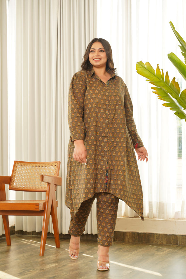 Brown Hi-Lo Cotton Co-ord Set