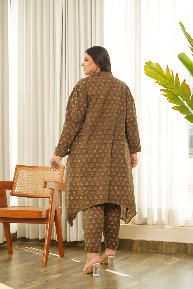 Brown Hi-Lo Cotton Co-ord Set