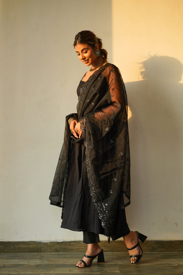 Regal Black Shiny Anarkali
