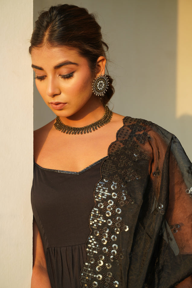 Regal Black Shiny Anarkali