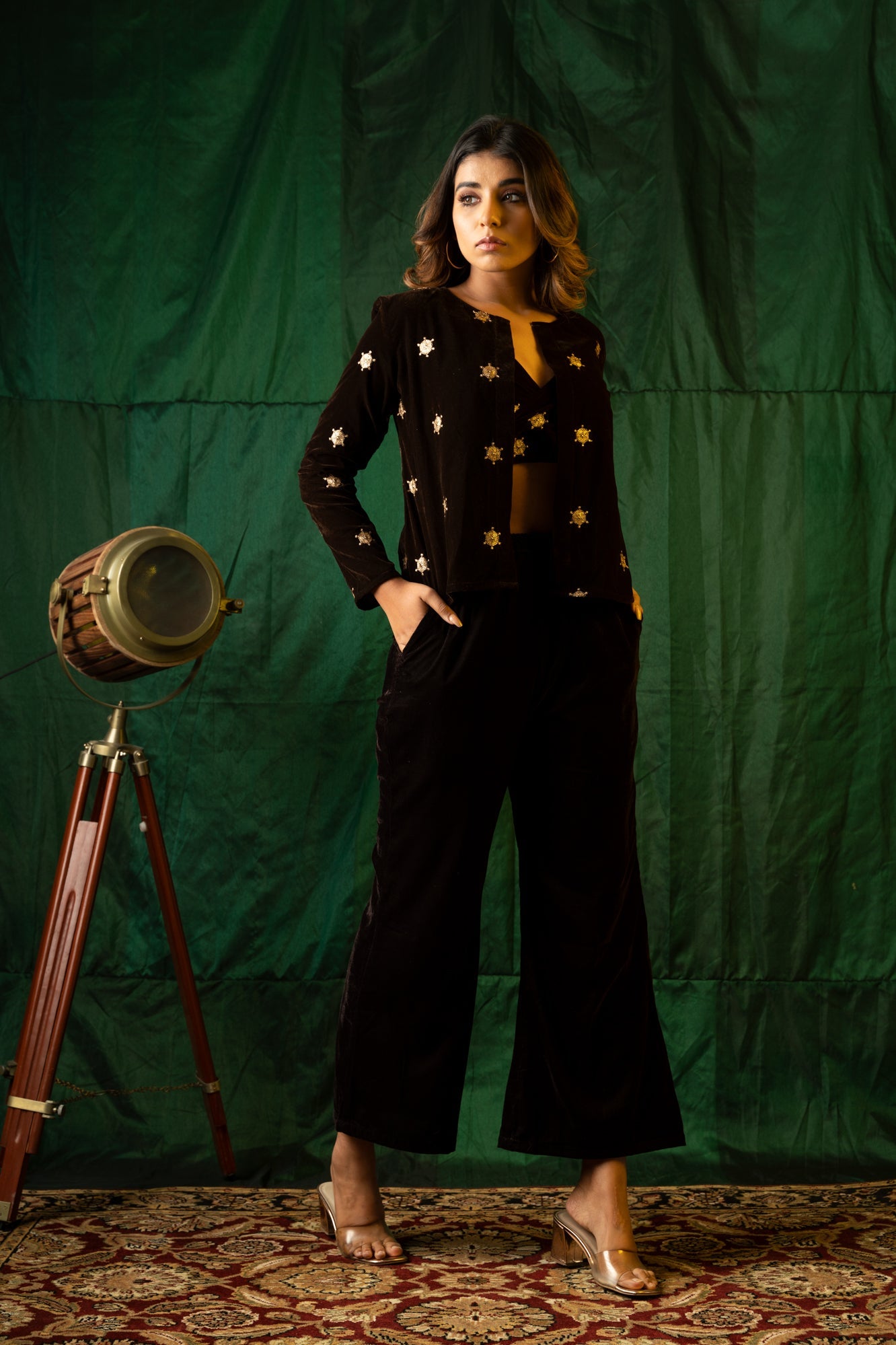 Brown Embroidered Velvet Jacket