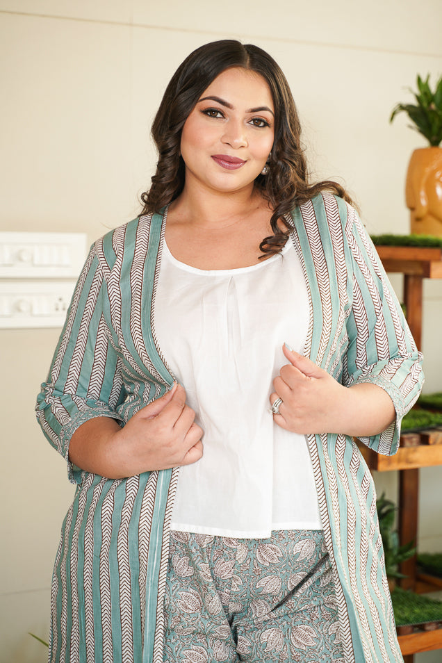 Mint Cotton Shrug Palazzo Set (Set of 3)