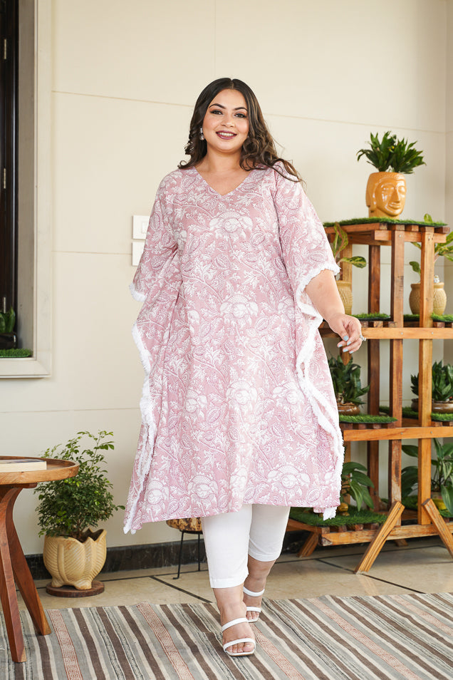 Pink Floral Kaftan Printed V-Neck Co-Ord Set - (Set of 2)