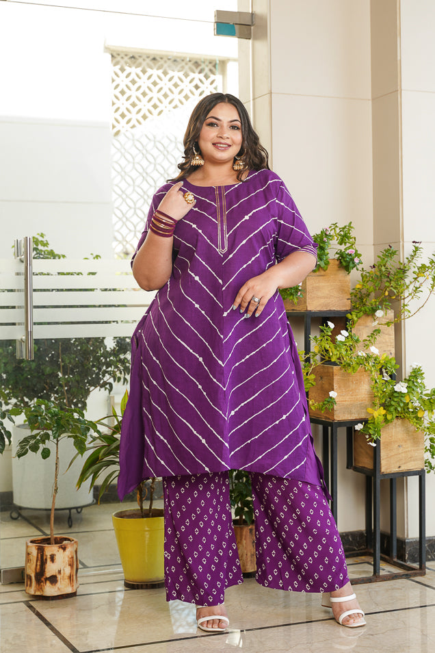 Jamuni Purple Leheriya Bhandhani Kurta Set - (Set of 2)