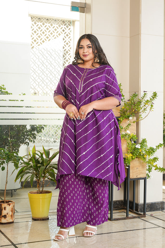 Jamuni Purple Leheriya Bhandhani Kurta Set - (Set of 2)