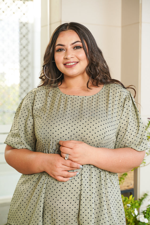 Moss Green Polka Tiered Dress