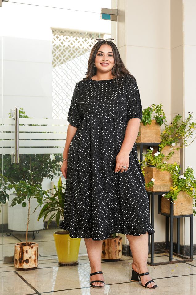 Black Polka Tiered Maxi Dress