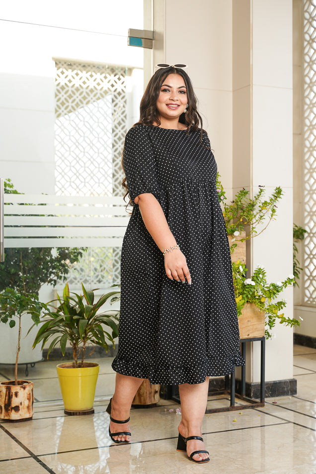 Black Polka Tiered Maxi Dress