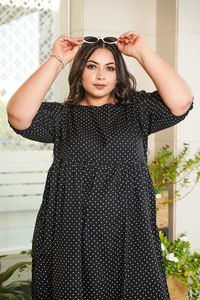 Black Polka Tiered Maxi Dress