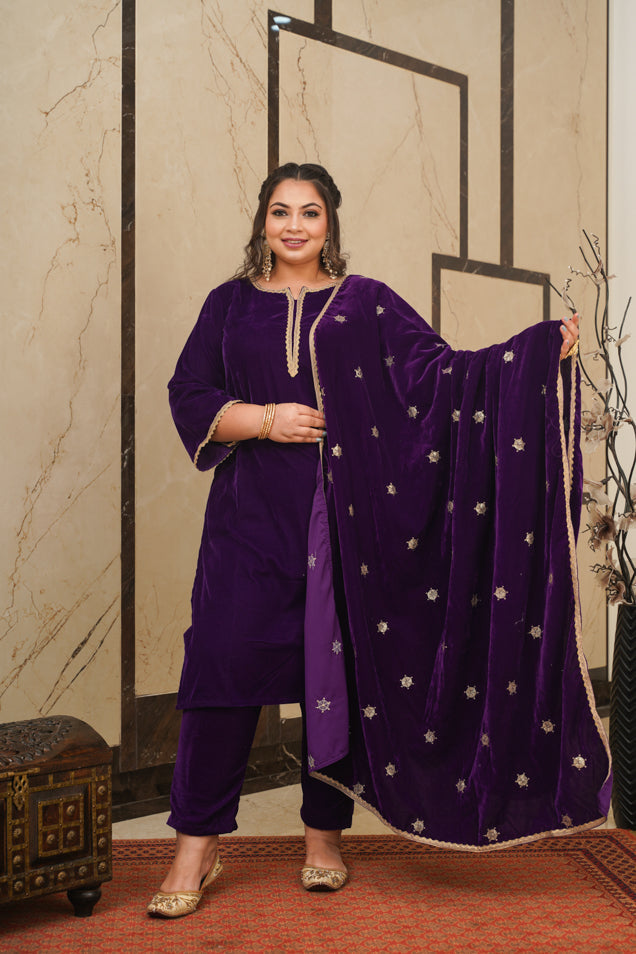 Purple Velvet Embroidered Shawl