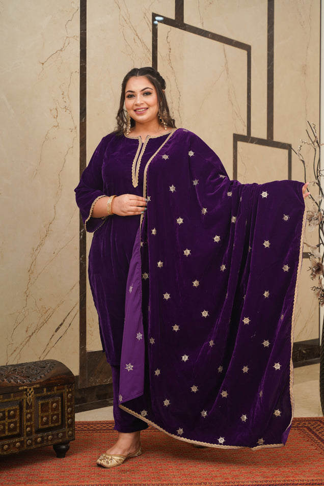 Purple Velvet Embroidered Shawl