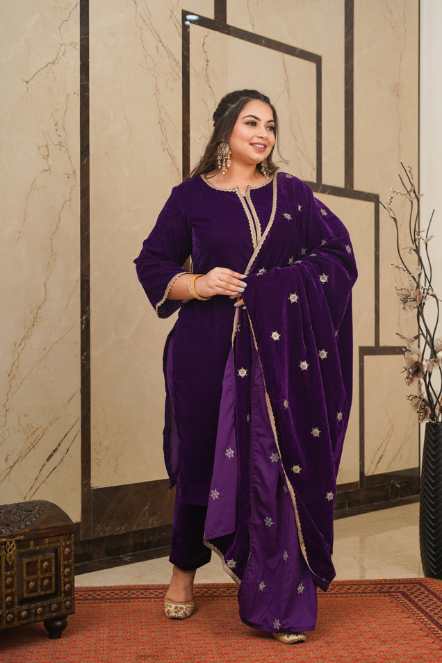 Purple Velvet Embroidered Shawl