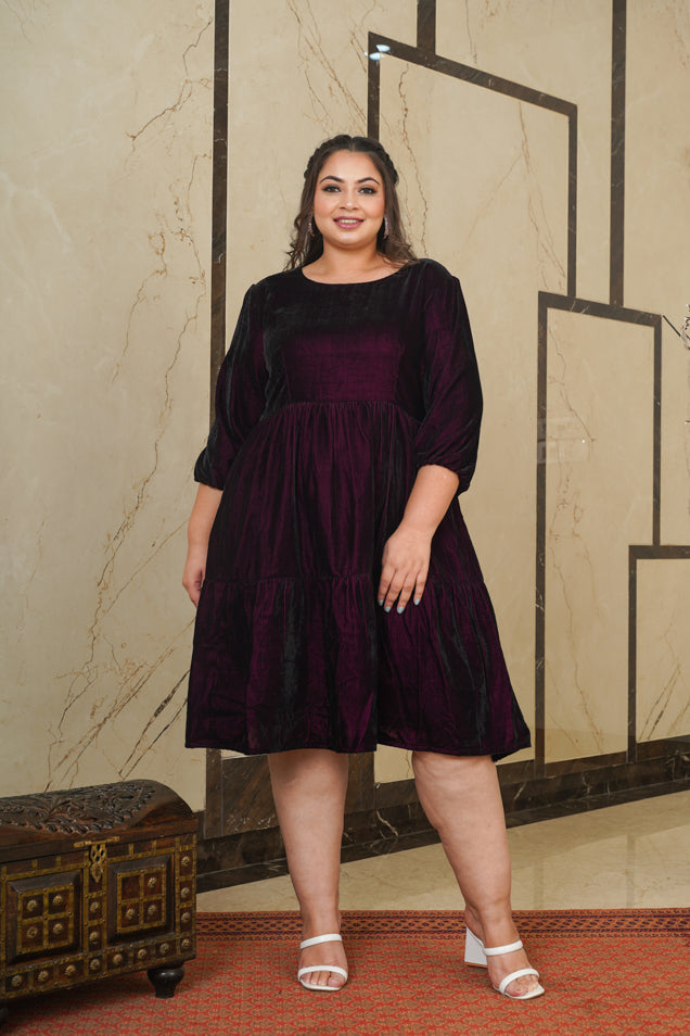 Wine Velvet Tiered Dress