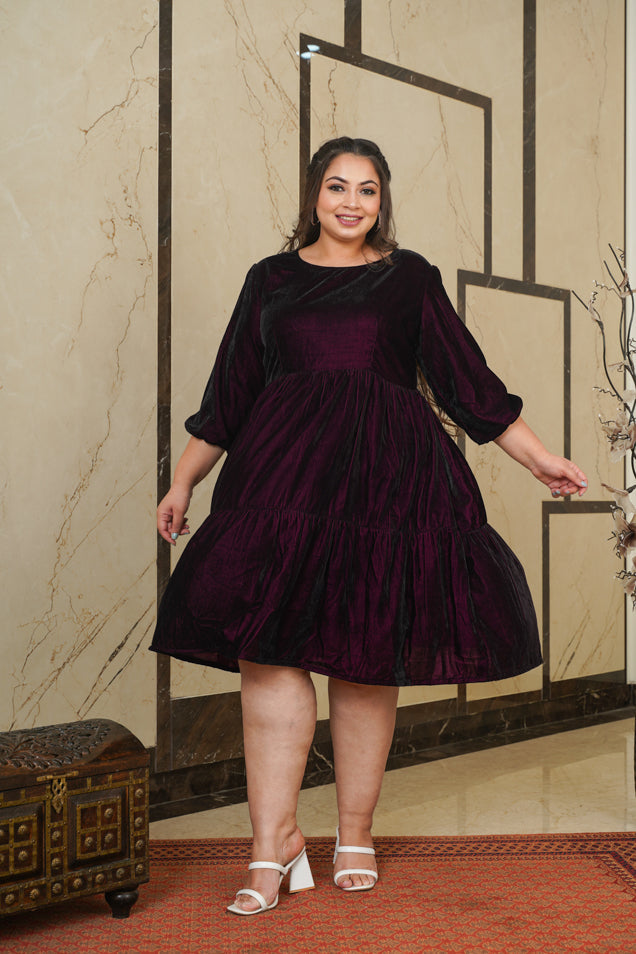 Wine Velvet Tiered Dress