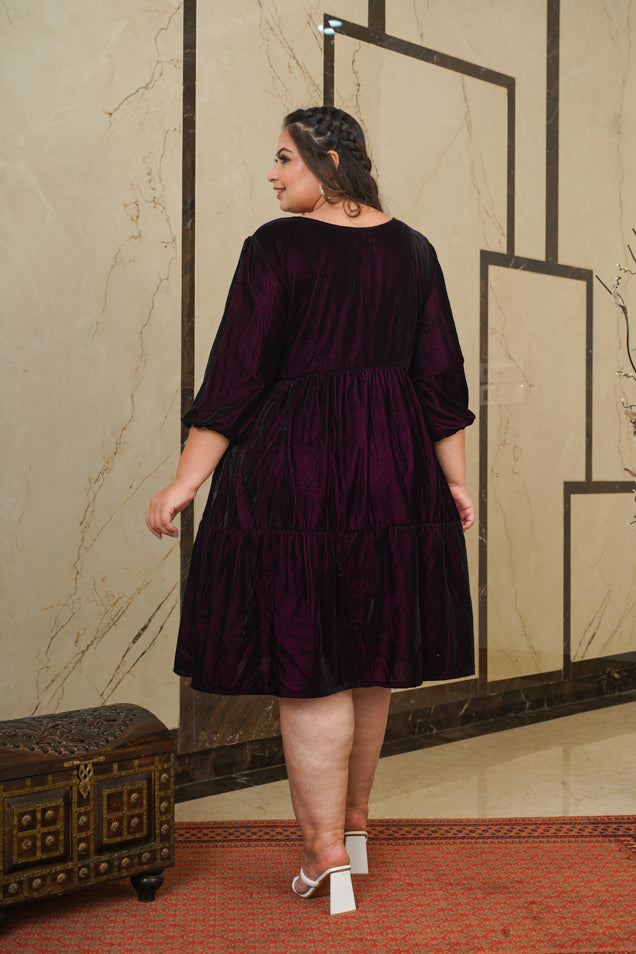 Wine Velvet Tiered Dress