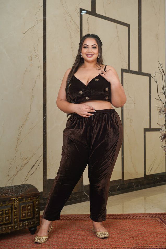 Designer Brown Embroidered Blouse – Festive & Wedding Wear Plus Size