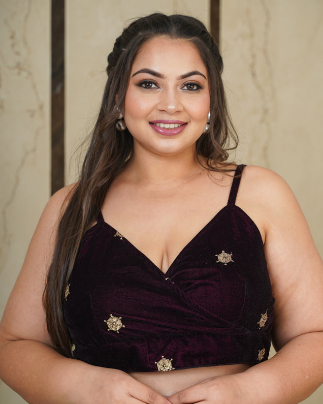 Designer Wine Embroidered Blouse – Festive & Wedding Wear Plus Size
