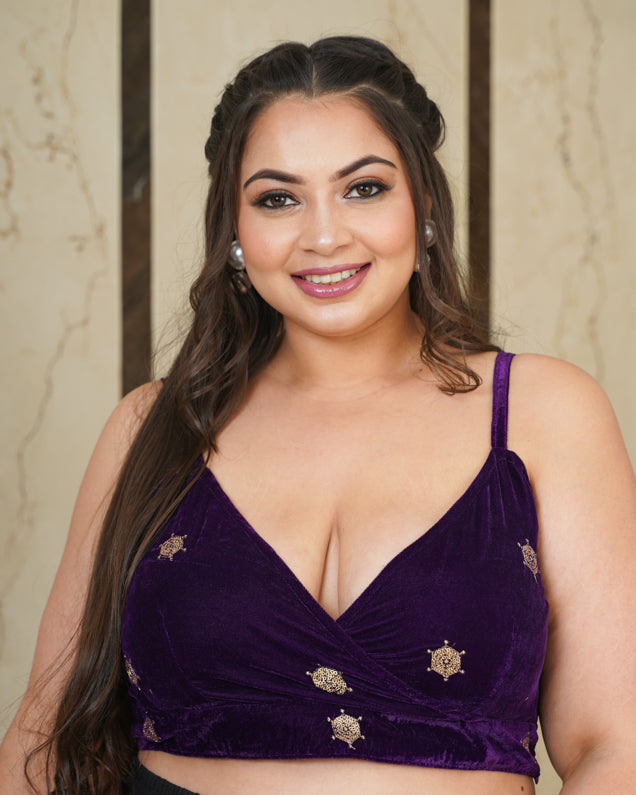 Purple Velvet Gold Bralet-Plus Size