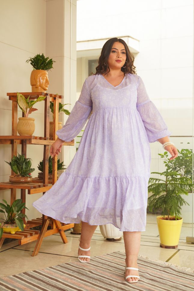Lilac Georgette Tiered Midi Dress